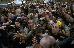 Zombie gathering in Shaun of the Dead
